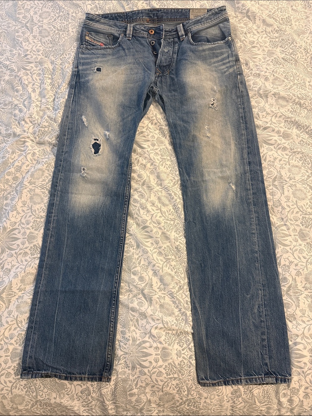 Diesel Larkee Light Blue Straight-Leg Distressed Jeans